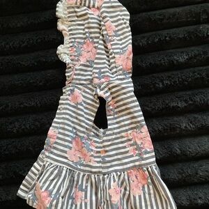 Striped Floral Dress with Ruffle Details